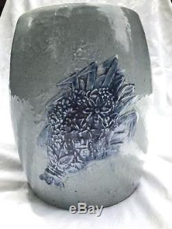 Antique Blue Stoneware Water Cooler Lady By Wishing Well