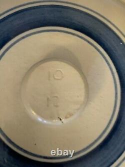 Antique Blue Striped Stoneware Crock # 10 12 With Lid As Is 17