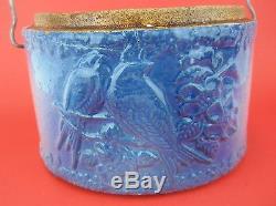 Antique Blue White Salt Glazed Stoneware Crock with Love Birds 1900s