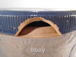 Antique Blue & White Stoneware Cows & Fence Salt Glaze Butter Crock