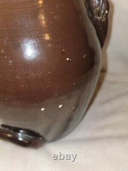 Antique Brown Glaze Stoneware #1 Batter Jug Crock Metal Wood Handle