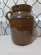 Antique Brown Glazed Stoneware Butter Churn Crock With Handle #3 1800s. 13.5in