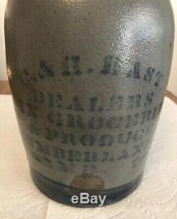 Antique C&H Hast Salt Glazed Stoneware Merchant Jar-Crock, Cobalt, Cumberland MD