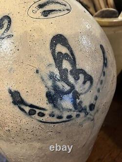 Antique C. Hermann Milwaukee Wis Salt Glazed Stoneware Cobalt Pattern Crock