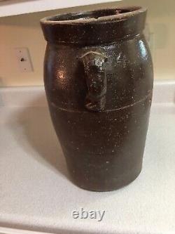 Antique Catawa Valley NC Pottery Brown Crock Butter Churn Jar Ear Handle