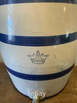 Antique Cobalt Blue 2 Gal Stoneware Crock With Lid &Spout Farmhouse Rustic Pottery