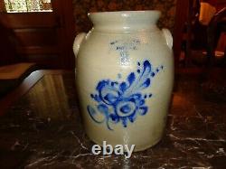 Antique Cobalt Blue Decorated West Troy Pottery NY Stoneware 3 Gallon Crock