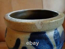 Antique Cobalt Blue Floral Decorated Stoneware Pottery Crock by R. C. Remmey (j1)