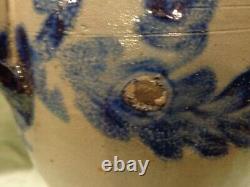 Antique Cobalt Blue Stylized Floral Decorated Stoneware 2 Gallon Crock (j1)