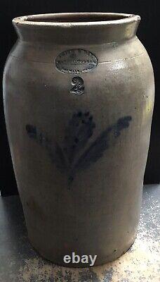 Antique Cobalt Blue Stylized Floral Decorated Stoneware Smith & Day Norwalk, Ct