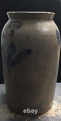 Antique Cobalt Blue Stylized Floral Decorated Stoneware Smith & Day Norwalk, Ct