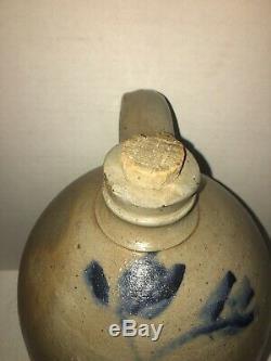 Antique Cobalt Decorated Semi Ovid Jug Crock Salt glaze Stoneware Blue