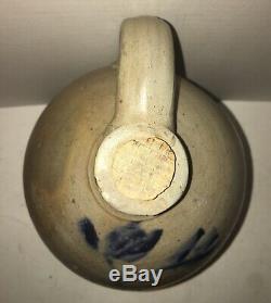 Antique Cobalt Decorated Semi Ovid Jug Crock Salt glaze Stoneware Blue
