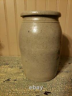 Antique Cobalt Decorated Stoneware Crock Salt Glazed Canner