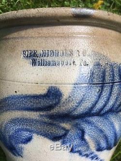 Antique Cobalt Decorated Stoneware Crock Sipe Nichols & Co Williamsport Pa