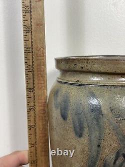 Antique Cobalt Flower/Swag Decorated Salt Glaze Stoneware Crock 1800s Maryland