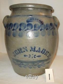 Antique Cobalt Stenciled Stoneware 4 Gal. Jar by J. Weaver