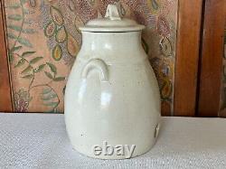 Antique Country Farmhouse White Glazed Lidded Stoneware Vinegar Pottery Crock