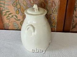 Antique Country Farmhouse White Glazed Lidded Stoneware Vinegar Pottery Crock