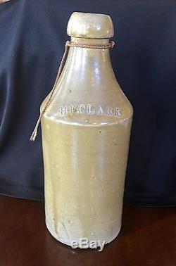 Antique Country Primitive H. F. Clark Stoneware Beer Bottle USA Crock Jug Art Qt