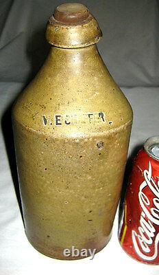 Antique Country Primitive W. E. Shaffer Stoneware Beer Bottle USA Crock Jug Art