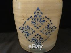 Antique Cowden, Pa Cobalt Blue Stenciled Stoneware Pottery Storage Jug, 2 Gallon