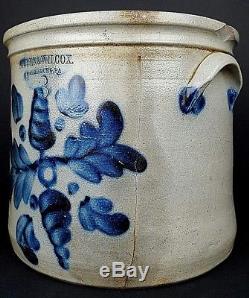 Antique Cowden & Wilcox 3 Gallon Stoneware Butter Crock Heavily Decorated Cobalt