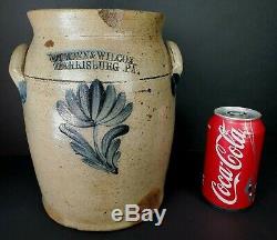 Antique Cowden & Wilcox Cobalt Blue Decorated Flower Stoneware Gallon Crock Jar