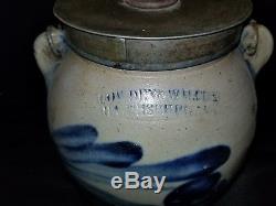 Antique Cowden & Wilcox Cobalt Decorated Stoneware Batter Jug Crock Aafa