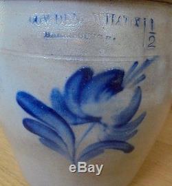 Antique Cowden & Wilcox Harrisburg Pa 1 1/2 Gallon Blue Flower Stoneware Crock