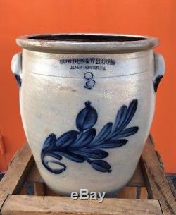 Antique Cowden & Wilcox Harrisburg Pa 3 Gallon Cobalt Blue Stoneware Crock Ex
