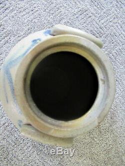 Antique Crock Ovoid Handles Stoneware 2 Gal Cobalt Slip Salt Glaze Primitive