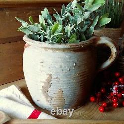 Antique Crock Pot with Lip. Confit Pot. Primitive Kitchen Decor. Stoneware