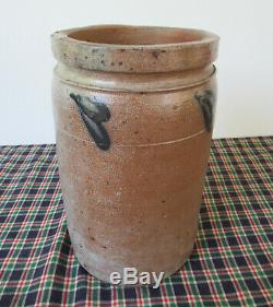 Antique Crock, Stoneware Half Gallon, Cobalt Decorated, Gray/Brown Salt Glaze