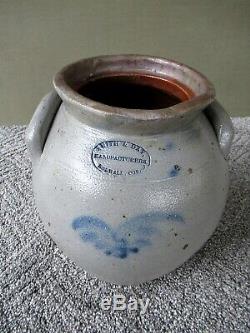 Antique Crock Stoneware Ovoid SMITH & DAY Cobalt Slip Salt Glaze, Norwalk CT