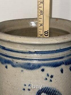 Antique Crock Stoneware saltglazed double handled with bluebird On Both Sides
