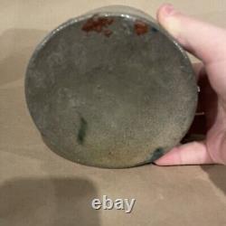 Antique EARLY Gray Brown Cobalt Blue 6 Striper Stoneware Crock