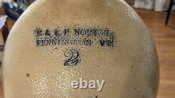 Antique E & L P Norton Bennington, VT 2 Gallon Salt Glaze Cobalt Decor Crock Jug
