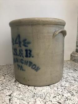 Antique E. S. & B. Salt Glazed Stoneware 4 Gallon Crock New Brighton, PA