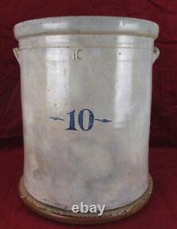 Antique Early 10 Gallon Glazed Stoneware Handle Crock Kitchen Food Pantry