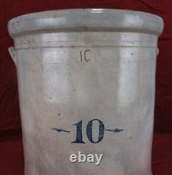 Antique Early 10 Gallon Glazed Stoneware Handle Crock Kitchen Food Pantry