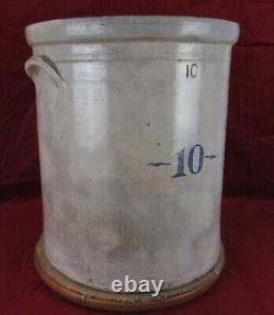 Antique Early 10 Gallon Glazed Stoneware Handle Crock Kitchen Food Pantry