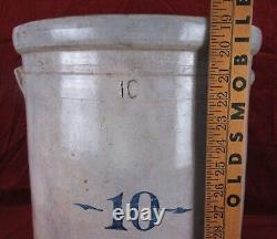 Antique Early 10 Gallon Glazed Stoneware Handle Crock Kitchen Food Pantry