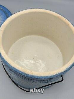 Antique Early 1900s White Stoneware Textured Butterfly Butter Crock Bean Pot Lid
