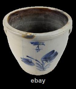 Antique Evan R Jones Pittston PA 4 Gallon Tulip Salt Glaze Stoneware Crock