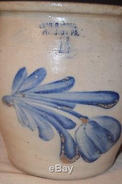 Antique Evan R Jones Pittston Pa 1.5 Gal Stoneware Crock Cobalt Blue Decorated