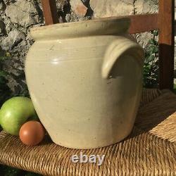 Antique FRENCH Pot CONFIT POTTERY Jar Cream Stoneware Crock Earthenware 9 Ears