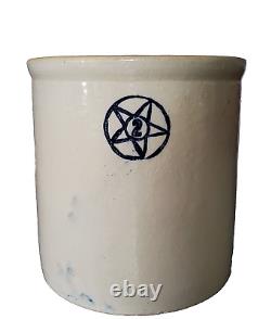 Antique Five Point Blue Star #2 Stoneware Crock 2 Gallon USA