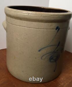 Antique Four Gallon Salt Glaze Stoneware Crock With Handles