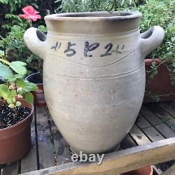 Antique French Stoneware Earthenware Crock Jar Blue gray 1800s Confit Pot Alsace